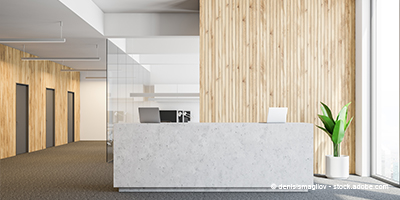Büro Empfangstisch mit Holzwand